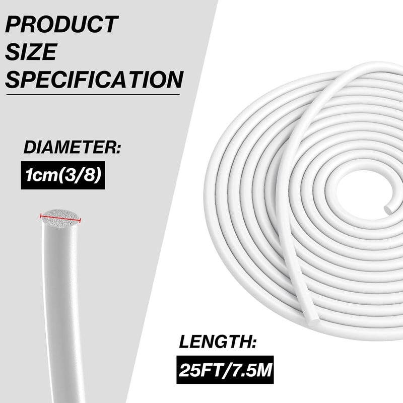 Taikula 25FT Backer Rod 3/8 Inch Diameter Rubber Caulk Concrete Expansion Joint Filler White Saver Weather Strip Seal for Gaps and Joints Concrete Filling (3/8 Inch x 25FT) - Image 2